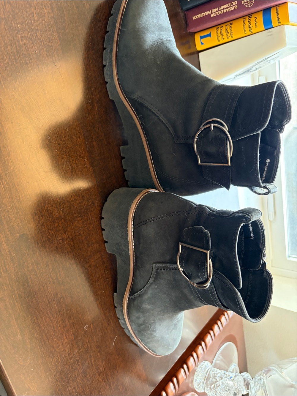 Blondo Black Suede Lug Sole Buckle Ankle Boots